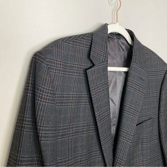 Lauren Ralph Lauren Plaid Sport Coat Blazer Suit Jacket Mens 44L Grey Brown Wool - Picture 4 of 6